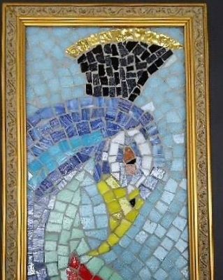 Peacock mosaic framed